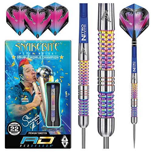 RED DRAGON Peter Wright Snakebite Rainbow Mamba 22g Tungsten Darts mit Flights und Schäfte von RED DRAGON