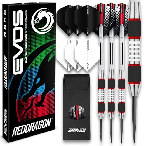 Red Dragon Swingfire 1: 28g Flightmaster 80/% Tungsten Steel Darts with Flights Wallet /& Red Dragon Checkout Card Shafts