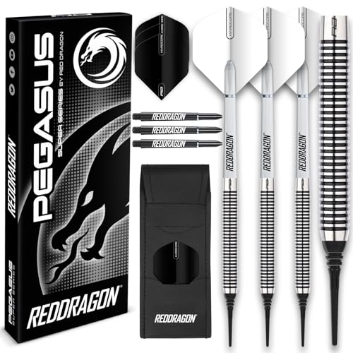 RED DRAGON Pegasus Tungsten Soft Dartpfeile - 18 Gramm: Weiße Schäfte, Weiße Flüge und Darttasche von RED DRAGON