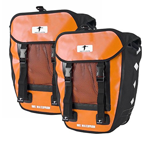 Red Loon 2 x Pro robuste Fahrradtasche aus LKW-Plane – wasserdichte Doppelpacktasche für Gepäckträger in orange von Red Loon