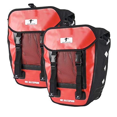 Red Loon 2 x Pro robuste Fahrradtasche aus LKW-Plane – wasserdichte Doppelpacktasche für Gepäckträger in rot von Red Loon