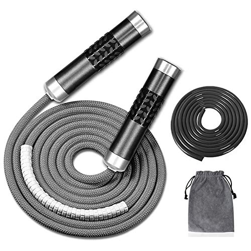 Redify Gewichtetes Springseil für Workout-Fitness (0.5 kg), verwicklungsfreies Kugellager, schnelles Springseil für MMA, Boxen, Gewichtsverlust, 9 mm Stoff, Baumwolle + 9 mm starkes PVC-Seil (grau) von Redify