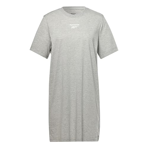 Reebok Damen T-Shirt Kleid, Medium Grey Heather/White, X-Small von Reebok
