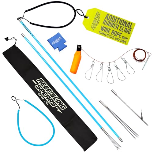 Hawaiian Sling Fishing Speer Set – Reise Fiberglas Pole Speer Harpune zum Speerfischen mit 3 Zinken Paralyzer Spitzen 5' – Angelschnurhalter und Reisetasche enthalten für Speerangelausrüstung von Reef Sling Spears Gear Co.