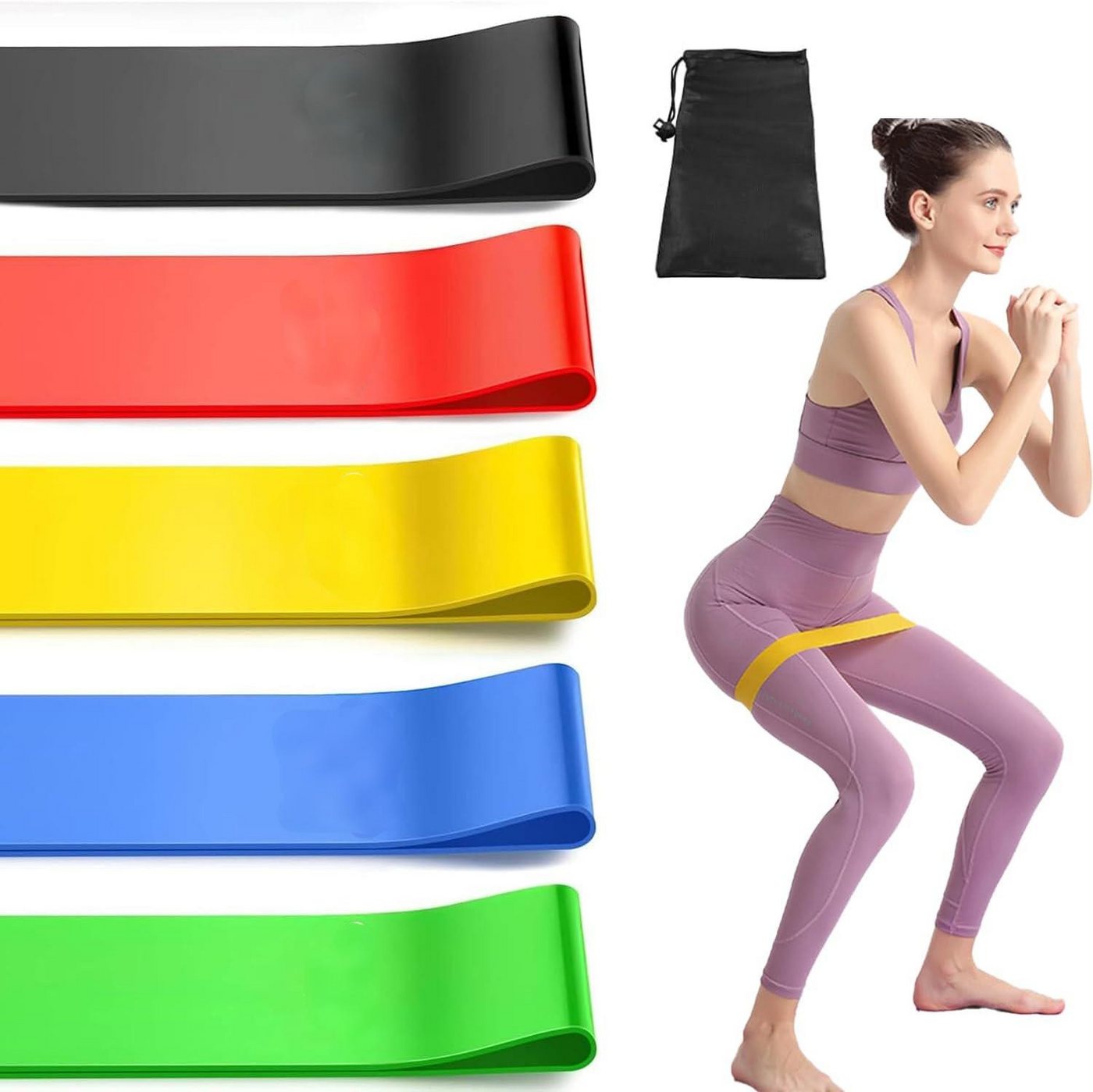 Refined Living Widerstandsbänder 5er Set,Fitnessbänder Set, Übungsband,Yoga Bänder Fitnessband Pilates Band, Resistance Bands, Gummiband Sport, Fitness Zubehör, Heimtraining, Trainingsband, Fitnessband Damen/Herren, Reha Band, mit 1 Aufbewahrungstasche, Reißfest & hautfreundlich, geruchslos, 5-tlg., 5 Widerstandsstufen, Hochwertiges, langlebig, reißfest, Kompakt, Für Yoga,Pilates, Dehnung, Physiotherapie,Gewichtsreduktion oder Reha von Refined Living
