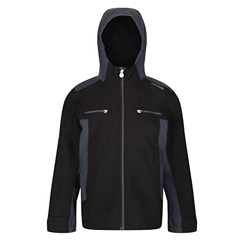 Junior Highton II Wasserdichte und atmungsaktive reflektierende Shell-Jacke mit Kapuze, Black/Ash, 7 Years von Regatta