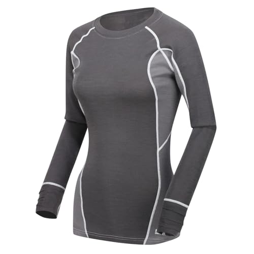 Regatta Damen Beru Unterhemd aus Merinowolle, sehr weich, geruchshemmend, langärmelig Baselayer, Magnet/Felsgrau, Size: 18 von Regatta