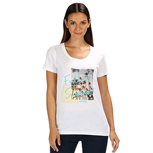 Regatta Regvv Filandra III Damen-T-Shirt, Coolweave-Baumwolle, Grafikdruck, Weiß, Größe 38 von Regatta
