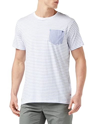 Regatta Herren Teagan Coolweave gestreifte Brusttasche T-Shirt, Weiß/Oxford-Blau, XS von Regatta