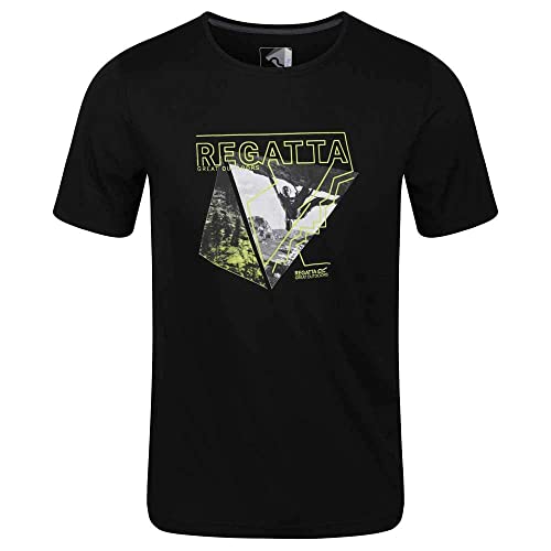 Regatta Men's Fingal V' Quick Drying Active Short Sleeve Printed T-Shirts/Polos/Vests, Black, S von Regatta