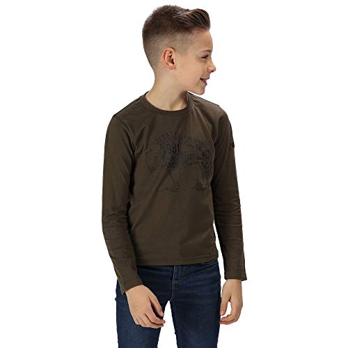 Regatta Unisex-Kinder-T-Shirt Wendell, Baumwolle, Grafikdruck, langärmelig S dunkles kaki von Regatta