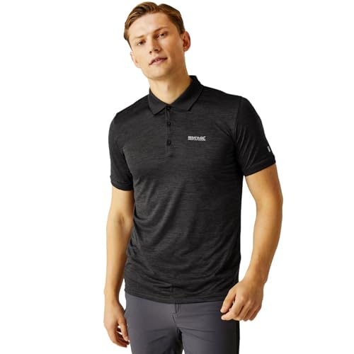 Regatta Remex II Schnelltrocknendes, absorbierendes T-Shirt mit Knopfkragen, Schwarz, L von Regatta