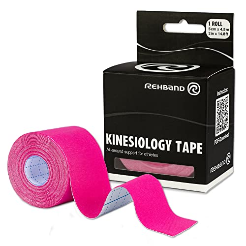 Rehband Kinesiologie Tape zur Selbstanwendung, Physio Sport-Tape zur Unterstützung von Gelenken & Muskulatur, wasserfest, hautfreundlich, elastisch, Farbe:Pink, Größe:1 Rolle von Rehband