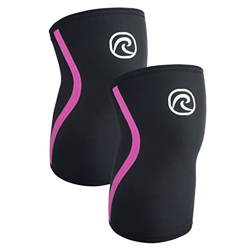 Rehband Kniebandage für Kraftsport & Fitness - Kniebandage 7mm Neopren, flexibel & rutschfest, Knee Sleeve für Männer & Damen, Farbe:Schwarz/Pink - 1 Paar, Größe:L von Rehband