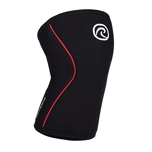 Rehband Kniebandage für Kraftsport & Fitness - Kniebandage 7mm Neopren, flexibel & rutschfest, Knee Sleeve für Männer & Damen, Farbe:Schwarz/Rot, Größe:L von Rehband