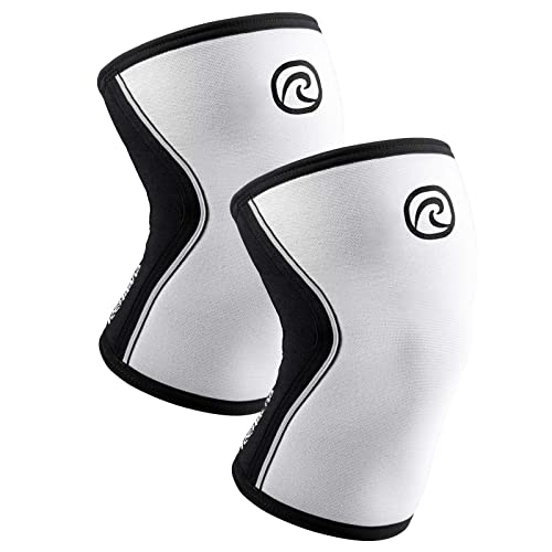 Rehband Kniebandage für Kraftsport & Fitness - Kniebandage 7mm Neopren, flexibel & rutschfest, Knee Sleeve für Männer & Damen, Farbe:Weiss - 1 Paar, Größe:L von Rehband