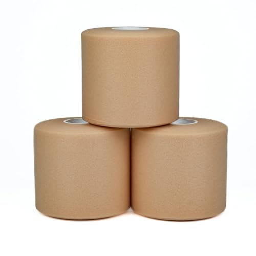 Rehband Tape Unterverband für Sport & Taping, Nicht klebende & sehr Dehnbare Schaumstoff Sportbinde, Stabilisierung & Fixierung von Tape, schützt vor Kleber, Farbe:Beige (3 Rollen) von Rehband