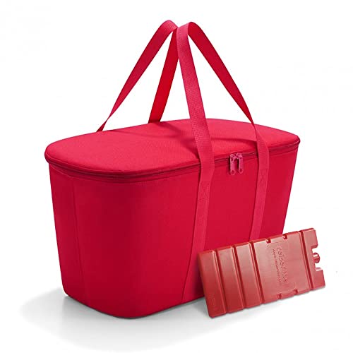 Set bestehend aus reisenthel coolerbag und Kühlakku - isolierte Kühltasche, faltbar, robust, mit Reißverschluss - 44,5 x 24,5 x 25 cm, red von reisenthel