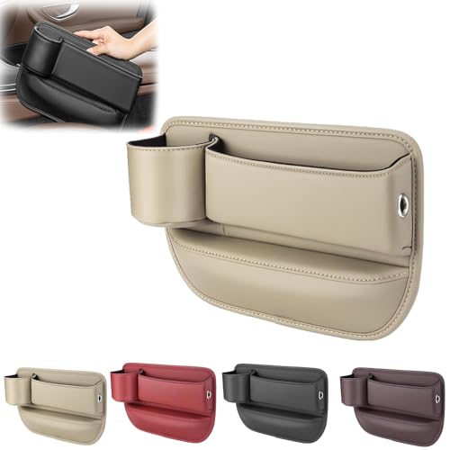 Jessena Car Leather Cup Holder Gap Bag, Pamise Car Leather Cup Holder, Adjustable Car Seat Storage Box (Driver's Seat,Beige) von Rejckims