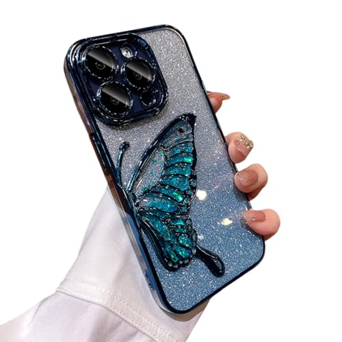 Shimmer Diamonds Sparkling Butterfly Phone Case, Glitter 3D Butterfly Case for iPhone 15 Pro Max (for iPhone 12Pro,Blue) von Rejckims