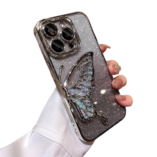 Shimmer Diamonds Sparkling Butterfly Phone Case, Glitter 3D Butterfly Case for iPhone 15 Pro Max (for iPhone 13,Grey) von Rejckims