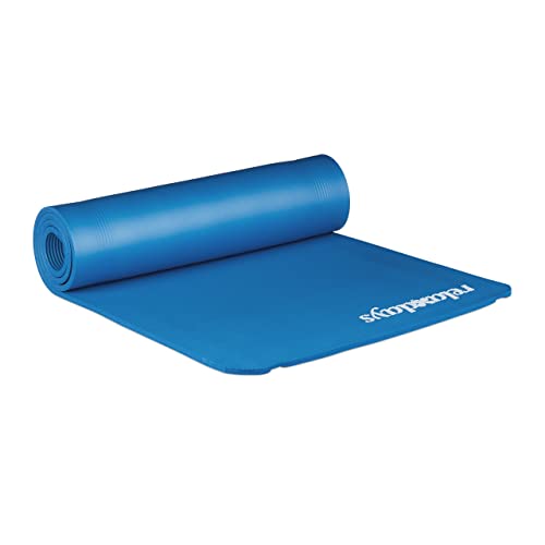 1 x Yogamatte, 1 cm dick, für Pilates, Fitness, gelenkschonend, mit Tragegurt, Gymnastikmatte 60 x 180 cm, blau von Relaxdays