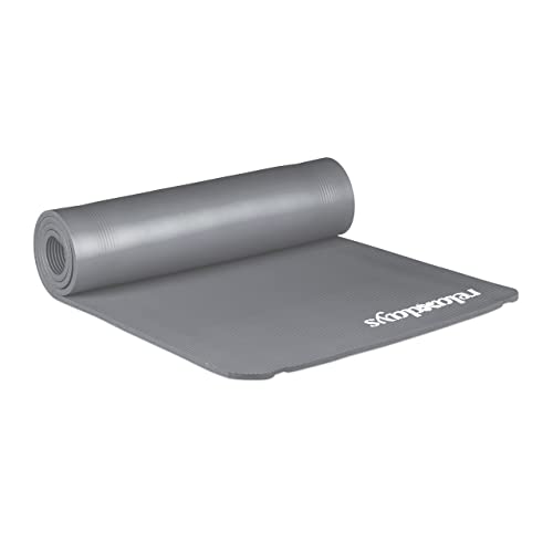 1 x Yogamatte, 1 cm dick, für Pilates, Fitness, gelenkschonend, mit Tragegurt, Gymnastikmatte 60 x 180 cm, grau von Relaxdays