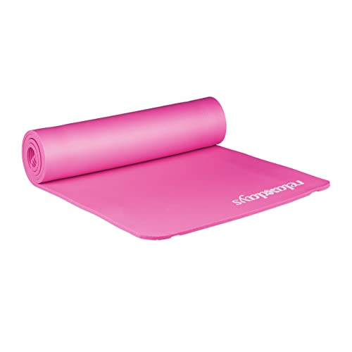 1 x Yogamatte, 1 cm dick, für Pilates, Fitness, gelenkschonend, mit Tragegurt, Gymnastikmatte 60 x 180 cm, pink von Relaxdays