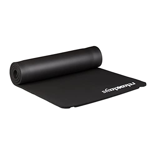 1 x Yogamatte, 1 cm dick, für Pilates, Fitness, gelenkschonend, mit Tragegurt, Gymnastikmatte 60 x 180 cm, schwarz von Relaxdays