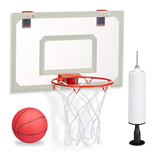 Basketballkorb fürs Zimmer, im Set mit Ball und Luftpumpe, Backboard zum an die Tür hängen, ohne Bohren, mehrfarbig von Relaxdays