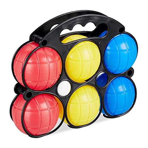 Relaxdays Unisex Jugend Spiel, Farben, Kunststoff, & Tragekorb, Relaxdays Boccia Spiel 6 Petanque Kugeln in 3 Farben Kunststoff mit Zielkugel Tragekorb Boule, Bunt, H x B T ca. 19 22 7 cm EU von Relaxdays