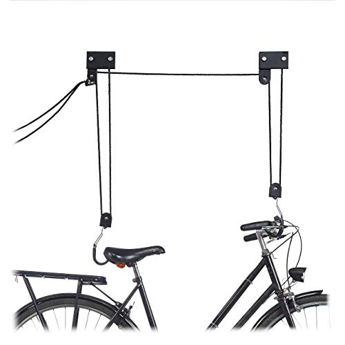 Relaxdays, schwarz Fahrrad Deckenlift, 45 kg Traglast, mit Haken, universal, mit Seilbremse, Seilzug, Kajak, Fahrradlift, One Size von Relaxdays