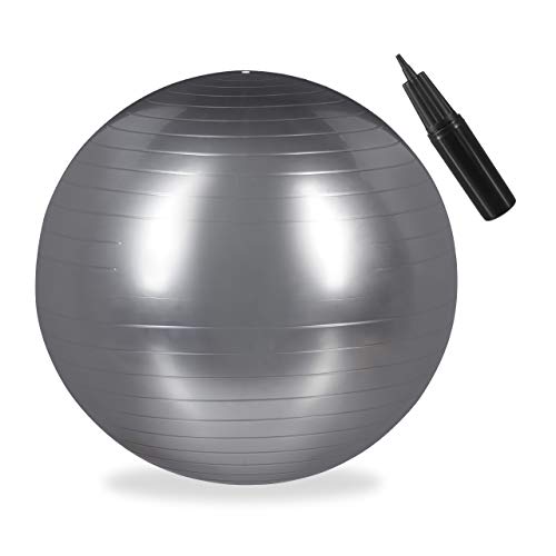 Relaxdays Gymnastikball, Fitnessball Yoga & Pilates, Sitzball Büro, Balance Ball inklusive Luftpumpe, Ø 65 cm, Silber von Relaxdays