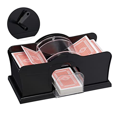 Relaxdays Kartenmischmaschine, 2 Decks, mit Kurbel, manuelles Mischgerät für Spielkarten mit der Größe 9 x 6.5 cm, Kunststoff, schwarz, 1 Stück von Relaxdays