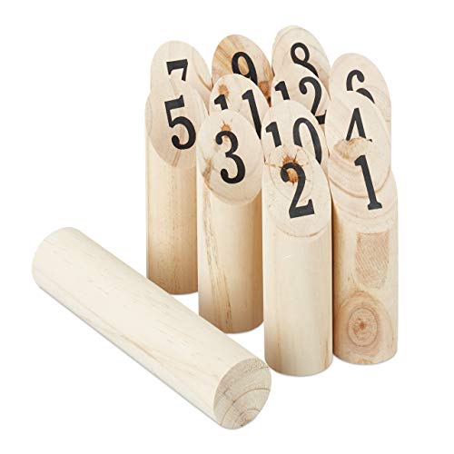 Relaxdays Kubb Wikingerspiel, skandinavisches Wurfspiel, naturbelassenes Holz, Outdoorspiel Erwachsene u. Kinder, natur, 5 x 5 x 22,5 cm von Relaxdays