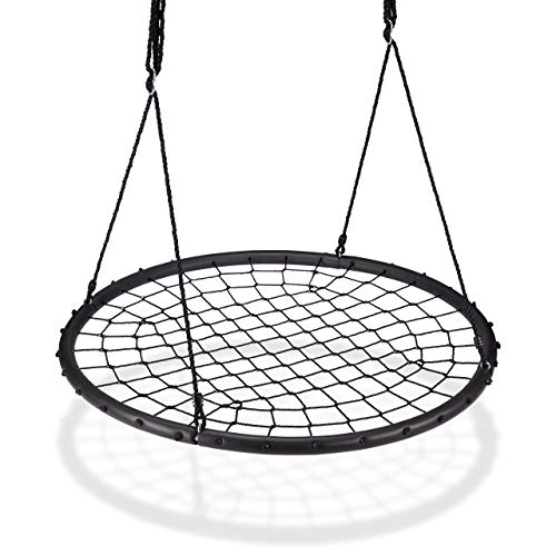 Relaxdays Nestschaukel mit Netz, Ø120cm, Garten Tellerschaukel für Kinder u. Erwachsene, bis 150kg, verstellbar, schwarz, H x D: ca. 4,5 x 120 cm von Relaxdays