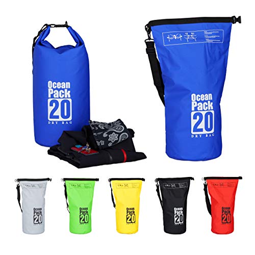Relaxdays Ocean Pack, 20L, wasserdicht, Packsack, leichter Dry Bag, Trockentasche, Segeln, Ski, Snowboarden, blau von Relaxdays