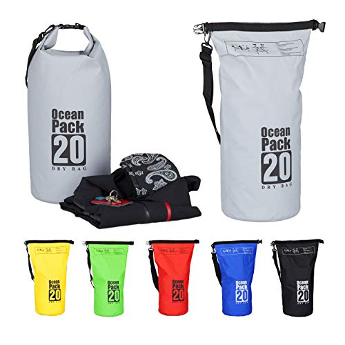Relaxdays Ocean Pack, 20L, wasserdicht, Packsack, leichter Dry Bag, Trockentasche, Segeln, Ski, Snowboarden, dunkelgrau von Relaxdays