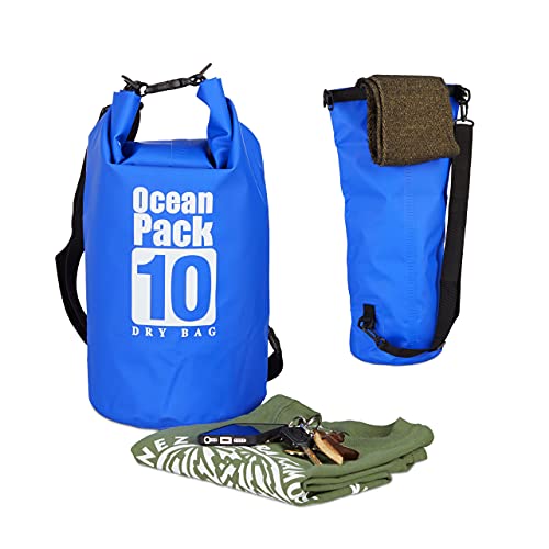 Relaxdays Ocean Pack 10 L, wasserdichter Dry Bag, ultraleichter Trockensack für Kajak, Segeln, Rafting, Skifahren, blau von Relaxdays