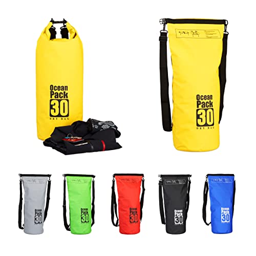 Relaxdays Ocean Pack 30 L, wasserabweisender Dry Bag für Wertsachen, leichter Trockensack für Outdoor Sport, gelb von Relaxdays