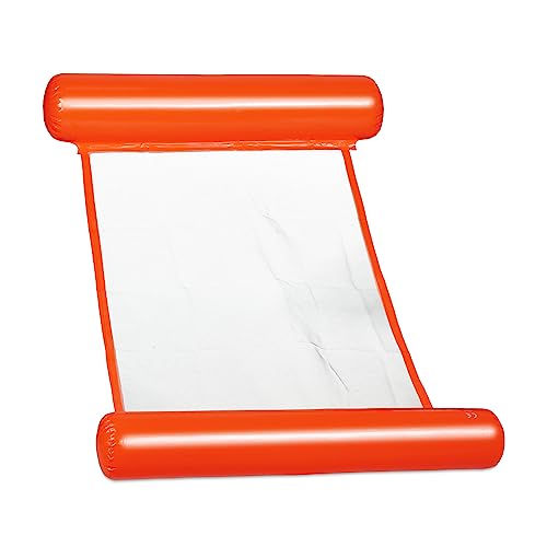 Relaxdays Schwimmhängematte, Luftmatratze mit Netz, 100 kg, für Erwachsene, aufblasbare Wasserhängematte, orangerot von Relaxdays