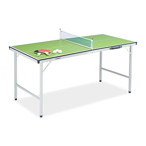 Relaxdays Tischtennisplatte, klappbarer Tischtennistisch mit Netz, 2 Schläger, 3 Bälle, HxBxT: 70 x 70 x 150 cm, grün von Relaxdays