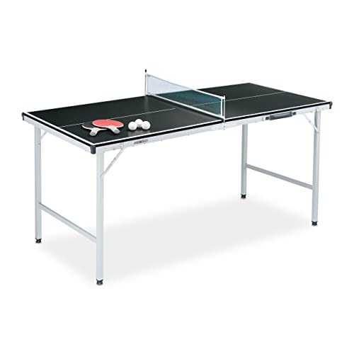 Relaxdays Tischtennisplatte, klappbarer Tischtennistisch mit Netz, 2 Schläger, 3 Bälle, HxBxT: 70 x 70 x 150 cm, schwarz von Relaxdays
