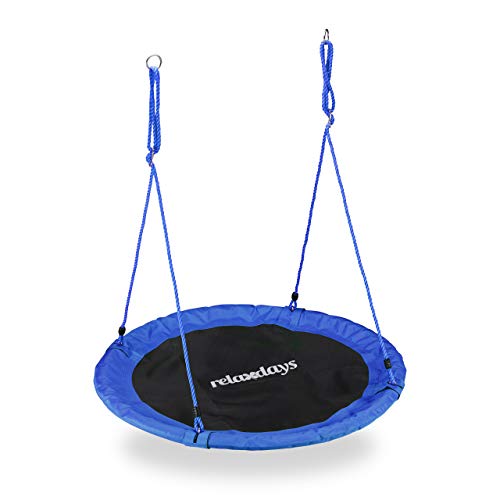 Relaxdays Unisex – Erwachsene, blau Nestschaukel, Outdoor Schaukel für Kinder, Ø 110 cm, bis 100 kg, rund, Tellerschaukel, H x D: ca. 5 x 110 cm von Relaxdays