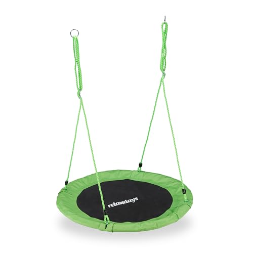 Relaxdays Unisex – Erwachsene, grün Nestschaukel, rund, für Kinder & Erwachsene, verstellbar, Ø 90 cm, Garten Tellerschaukel, bis 100 kg, H x D: ca. 5 x 90 cm von Relaxdays