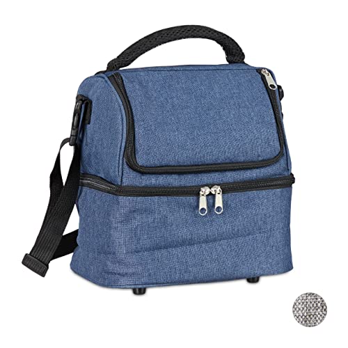 Relaxdays Unisex – Erwachsene Kühltasche faltbar, Picknicktasche mit Isolierung, 10 L, mit Tragegurt & Griff, Isoliertasche 2 Fächer, blau, 1 Stück von Relaxdays
