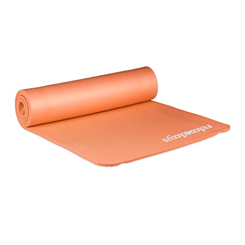 Relaxdays Unisex – Erwachsene Yogamatte, 1 cm dick, für Pilates, Fitness, gelenkschonend, mit Tragegurt, Gymnastikmatte 60 x 180 cm, orange, 1 Stück von Relaxdays