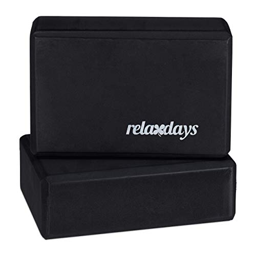 Relaxdays Yogablock im 2er Set, Yoga-Klötze für Yoga-Übungen, Hartschaum, rutschfest, Yoga-Würfel HBT 8x23x15cm, schwarz von Relaxdays