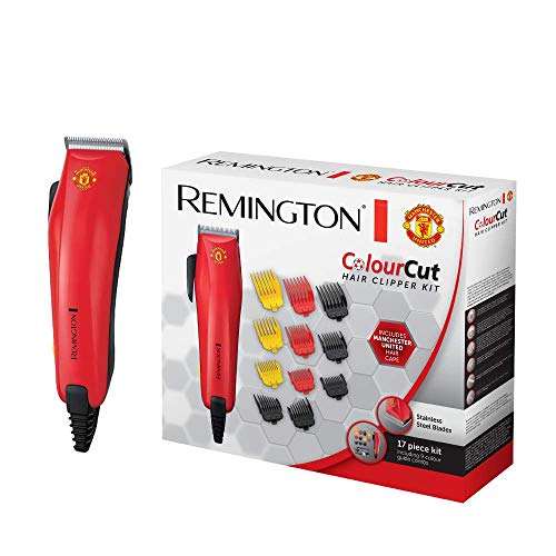 Remington Haarschneidemaschine Colour Cut Manchester United Edition (Netzbetrieben, selbstschärfende Edelstahlklingen, inkl. 17 teiliges Zubehör davon 11 Aufsteckkämme) Haartrimmer Herren HC5038, Rot von Remington