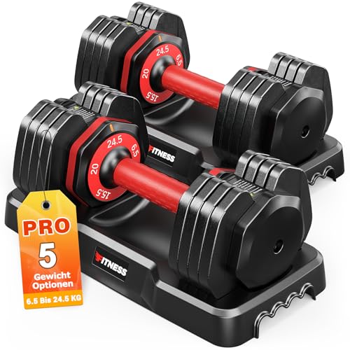 Rendpas 11kg/24.5kg Verstellbare Hanteln Set,1 Hand Schnell Verstellbar Kurzhanteln 2er Set mit Anti-Rutsch Griff,5 in 1 Gewichte Fitness Hantel Perfekt für Home Gym (24.5kg Paar-Rot) von Rendpas